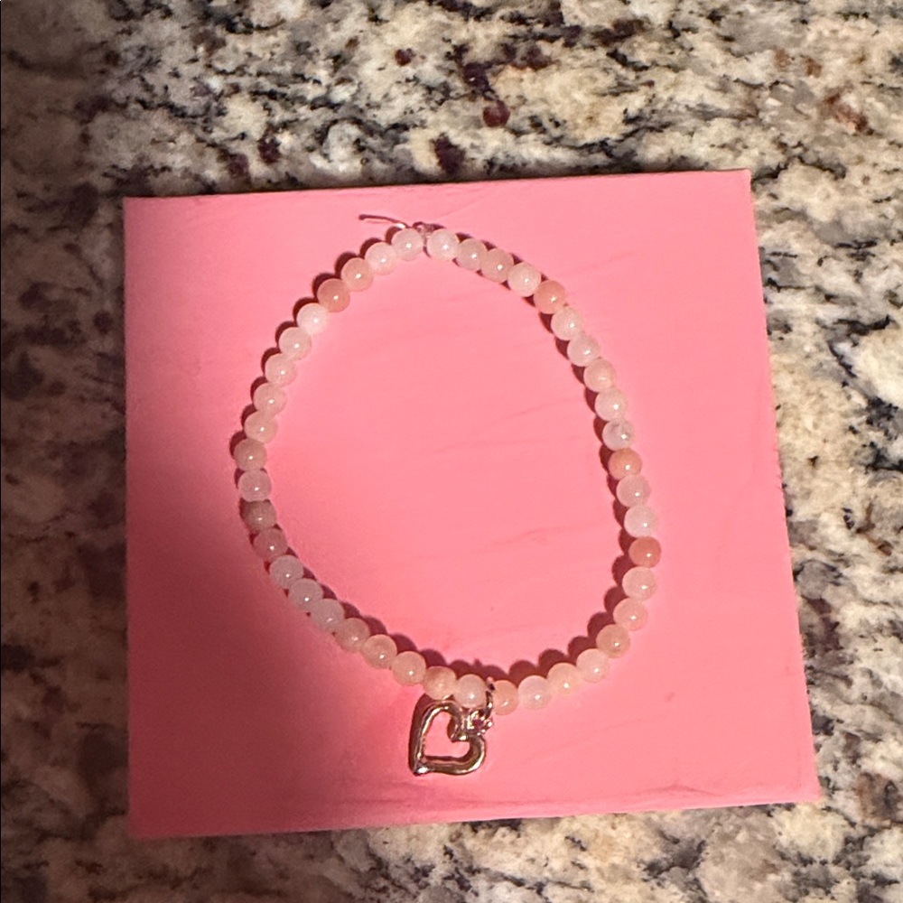 Elegant Pink Beaded Bracelet with Heart Charm